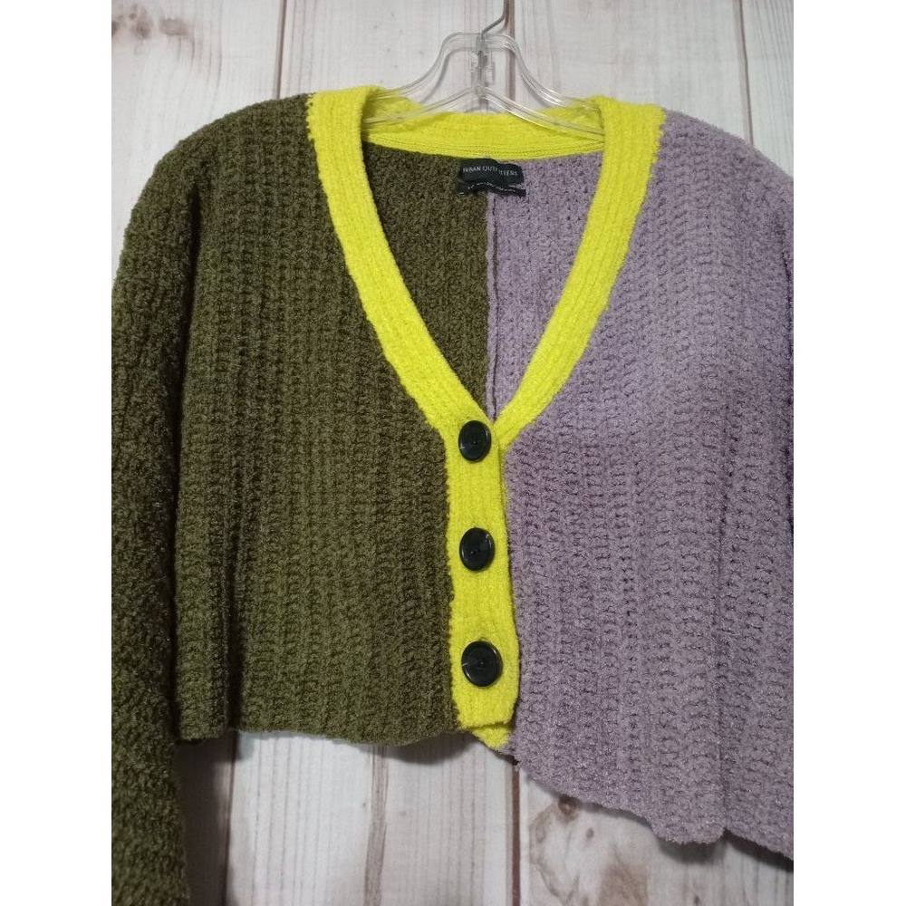 Urban Outfitters Sweater Ladies‎ Small Cardigan Button Up Green Purple Cropped - Picture 3 of 6